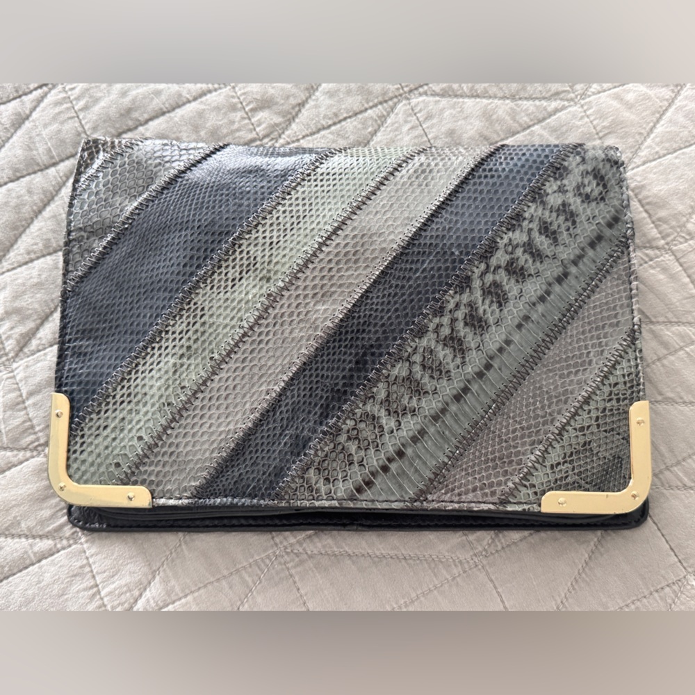 Large Leather / Faux Snake Skin Clutch with Strap
